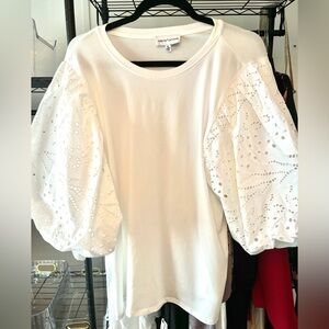 Puff sleeve eyelet T-shirt top